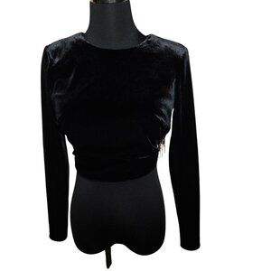 ASTR The Label PAX Black Velvet Top With Open Back And Rhinestone Fringe Size XS